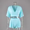 Estilo Europeu e Americano 2026 Tricô Solto, Macio, Respirável Manga Curta Shorts Verão Pijama Fino para Mulheres Atravessando Fronteiras Roupa de Casa Atacado