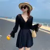 Traje de Baño para Chicas Gorditas Nuevo para Mujer Talla Grande Conservador de una Pieza Falda Cubre Vientre Adelgazante Manga Larga Cuello en V Talla Grande Traje de Baño Amazon