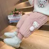 Pantalones de Algodón Grueso con Forro de Felpa para Niñas, Invierno 2025, Estilo Casual Elegante para Niñas Pequeñas, con Diseño de Champiñón y Gatito