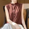 Ropa de Verano Nueva para Mujer Transfronteriza 2025 Camiseta Básica sin Mangas con Botones en el Cuello Lateral Top Chaleco Corto Ropa Tejido de Punto para Mujer