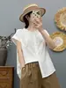 Camisa sleeveless de algodão puro com babados artísticos para mulheres, verão, macia, versátil, cor sólida, gaze de algodão de camada dupla X891