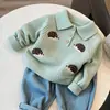 Suéter de Punto Bordado de Erizo con Cuello para Niños Unisex Otoño Invierno Verde Menta Suéter Cálido con Capa Base Elegante para Bebés y Niños