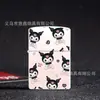Isqueiro de Querosene Kuromi de Celebridade da Internet de Aparência Sofisticada Desenho Animado Fofo Isqueiro Roda de Atrito Ignição Tampa Metálica Flip Portátil