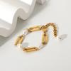 Seleções de Influenciadores do Ins Pulseira de Aço Inoxidável Banhado a Ouro 18K com Pérolas de Água Doce Barrocas e Espaçadores de Corrente Retangulares, Mesmo Estilo do Ins