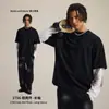 Sudadera de Moda para Hombre Otoño/Invierno Nuevo Estilo Pintura en Spray Estilo Páramo Falsa de Dos Piezas Manga Larga Bloques de Color Marca de Moda Camiseta de Algodón Puro