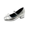 Zapatos de Ballet Elevadores de Altura 7cm con Lazo y Punta Cuadrada para Mujer 2025 Nuevo Estilo Francés Correa Única Tacón Grueso Zapatos Mary Jane