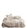 Lujo Ligero, Ritmo Lento, Perezoso Color Puro Estilo B&B Hilo Teñido Algodón y Lino Juego de Cama de Cuatro Piezas Transpirable Funda de Edredón Sábanas