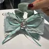 Elástico de Cabelo com Laço Xadrez para Mulheres com Renda e Strass, Estilo Doce Dongdaemun, Scrunchie de Rede para a Parte de Trás da Cabeça, Acessório de Cabelo para Transmissão ao Vivo