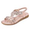 Sandalias Europeas y Americanas para Mujer Verano 2025 Sandalias Huecas de Flor con Pedrería Suela Suave Cuña Zapatos Planos para Mujer