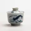 Moji Tigela Verde Antiga tamanho pequeno Conjunto de Chá Kung Fu 4g Chá de Rocha Tigela de Chá Camarão Pintado à Mão Divertido Tigela de Chá de Cerâmica Azul e Branca