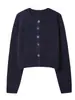 Chaqueta de Punto Simple de Dos Colores con Botones para Mujer, Cuello Redondo, Abotonadura Sencilla, Estilo Transfronterizo Europeo y Americano, Suéter Cárdigan Casual de Otoño e Invierno