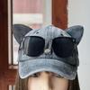 Bonito orelhas de gato aviador chapéu óculos boné de beisebol ajustável para homens e mulheres estilo coreano rosto pequeno frito Rua