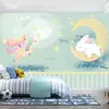 Conejo de la Luna Cálido Tapiz Habitación infantil nórdica Papel tapiz Habitación de niña Papel tapiz Unicornio Tapiz Mural de protección ambiental