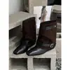 Botas de Moda Yimien de Punta Cuadrada con Hebilla Vintage de Media Pantorrilla para Mujer 2026 Otoño Botas de Moda con Suela Gruesa Adelgazantes para Mujer