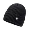 Chapéu Masculino de Inverno com Etiqueta de Letra R Gorro de Tricô para Ciclismo ao Ar Livre à Prova de Vento Chapéu de Lã Espessado com Forro de Fleece Gorro Pulôver Quente