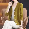 Suéter cárdigan de punto trenzado de color liso con cuello en V de un solo botón y bolsillo, estilo europeo y americano, comercio exterior transfronterizo para mujer