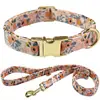 Collar Grabado para Perro Mascota Collar para Gato Metal Correa para Pasear Perro Collar de Flores Correa de Tracción Cuerda para Perro Mediano y Grande