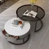 Mesa de centro de losa de roca, sala de estar, uso doméstico, tablero de vidrio templado, estilo minimalista moderno, adecuada para apartamentos pequeños, diseño de lujo ligero, nuevo modelo 2026, forma redonda, minimalista