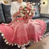 Manta Tejida de Ramo de Rosas Producto Terminado Tejida a Mano Regalo para Mejor Amigo Regalo para Mamá Personas Mayores Práctica Manta con Sensación de Alta Calidad