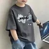 Camiseta de Manga Curta para Meninos Moda Verão Tendência Top de Algodão Estiloso de Meia Manga para Meninos