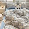 Conjunto de Quatro Peças Espesso Escovado Fresco e Simples, Lençol de Cama em Cashmere de Planta Sarjado, Capa de Edredom Individual/Casal, Conjunto de Três Peças para Dormitório