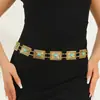 Moda Europea y Americana Retro Cadena de Cintura con Hebilla Cuadrada de Metal Accesorios Versátiles para Vestido de Mujer Cinturón Decorativo Turquesa Stock Listo