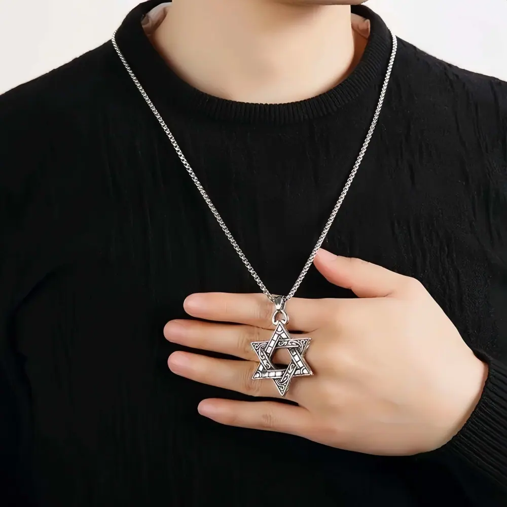 六芒星【爱是守护】钛钢珍珠链 (3)