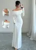 2025 Comércio Exterior Aliexpress Vestido Feminino Europeu e Americano Costas Cruzadas Decotado Sexy Gola Um Ombro Elegante Saia Longa Vestido de Noite