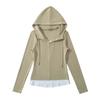 Otoño e Invierno para Mujer Estilo Spice Girl Material Grueso Combinación de Colores Sudadera con Capucha de Manga Larga Europea y Americana Cintura Casual Cálido Combinación de Colores Suéter con Capucha