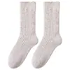 Calcetines Nuevos para Mujer de Otoño e Invierno, Estilo Japonés, Color Retro, Calcetines de Media Pantorrilla para Mujer, Calcetines de Lana de Media Pantorrilla, Estilo Grueso Cepillado