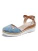 Comercio Exterior Transfronterizo Talla Grande Baotou Sandalias Vacías Sandalias de Cuña para Mujer Ligeras de Cuerda de Cáñamo con Hebilla Sandalias de Mujer de Suela Gruesa Sandalias de Mujer
