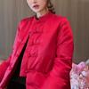 Nueva ropa de mujer de estilo chino, traje Tang de estilo chino, abrigo rojo acolchado de algodón, abrigo de invierno grueso de algodón acolchado de año nuevo de alta gama para mujer
