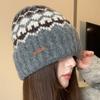 Gorro de lana jacquard de moda coreana a juego para mujer, de otoño e invierno, grueso, resistente al frío, cálido, con protección para las orejas, de punto, gorro Baotou