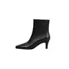 Botines para mujer hechos de piel de vaca de capa superior, nuevo estilo otoño e invierno, piel genuina, punta cuadrada, tacón alto fino, botines sencillos para mujer, botines