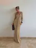 Outono de 2026 Nova Moda Feminina Europeia e Americana Transfronteiriça Cor Sólida Manga Longa Vazado Plissado Sexy Slim-Fit Vestido para Mulheres
