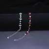 Pulseira de Aço Inoxidável Brilhante com Zircônia Cravejada de Diamantes Rubis, Estilo Europeu e Americano, Joia de Nicho Versátil e da Moda para Mulheres, Corte Marquise