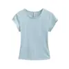 Camiseta Redonda para Mujer con Mangas Cortas Volantes, Camiseta Deportiva Base de Manga Corta, Verano Hielo-Frío Elástica Ajustada Estilo Americano