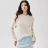Suéter redondo de cashmere macio e confortável para mulheres, com contas feitas à mão, fino e de corte solto, emagrecedor, elegante, com mangas compridas