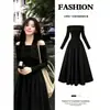 Vestido preto de manga longa ombro a ombro para mulheres, pequeno vestido preto acinturado, adequado para corpo tipo pera, vestido longo Berkeley Gaozhi