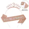 Aro para el pelo estilo chica europea y americana en oro rosa Set de tirante para el hombro de tela con purpurina Diadema para fiesta de cumpleaños Accesorios decorativos para el pelo con cinta