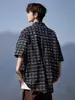 Camisa a Cuadros Oversize de Manga Corta para Hombre, Top Holgado y Casual de Media Manga, Marca de Moda Trendy de Verano, Fresca y Elegante