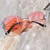 Óculos de sol diamante da moda mulheres aparador sem armação óculos de sol anti-UV retro diamante liso óculos de sol