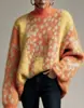 Suéter de malha com estampa de leopardo, estilo casual transfronteiriço europeu e americano para mulheres, outono e inverno, espessado, caimento solto, plus size, blusa patchwork para mulheres