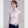 Top de punto de manga corta con ribete de color contrastante para mujer, corte ajustado, polo blanco