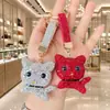 Pingente Chaveiro Bolsa Gato Full Diamond Desenho Animado Estilo Coreano Gato Fofo de Olhos Grandes Chaveiro Criativo para Carro