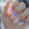 WM-80 halo de arcoíris uñas postizas almendra transfronterizo destello roto nube de brocado color mágico 24 piezas de uñas para pegar al por mayor