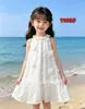 Vestido de Tirantes Blanco Liso Teñido Tie-Dye Estilo Étnico para Niños Vestido de Tirantes para Niñas Venta al por Mayor