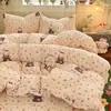 Crema de Invierno Estilo Retro Manta de Terciopelo de Leche Juego de Cuatro Piezas Coral Fresco Terciopelo Sábana de Franela Funda de Edredón