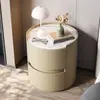 Mesa de Cabeceira Redonda, Armário de Cabeceira Minimalista de Ardósia Estilo Italiano, Armazenamento de Quarto Moderno Simples de Madeira Maciça de Alta Qualidade