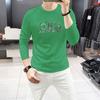 Nueva Camiseta de Manga Larga para Hombre Camisa Base Estampado de Letras con Lentejuelas Cuello Redondo para Hombre Top Casual de Principios de Otoño Moderno y Cómodo